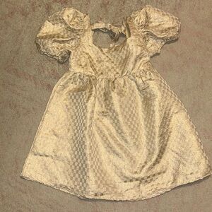 beige/ gold, checkered, cupcake tiered dress